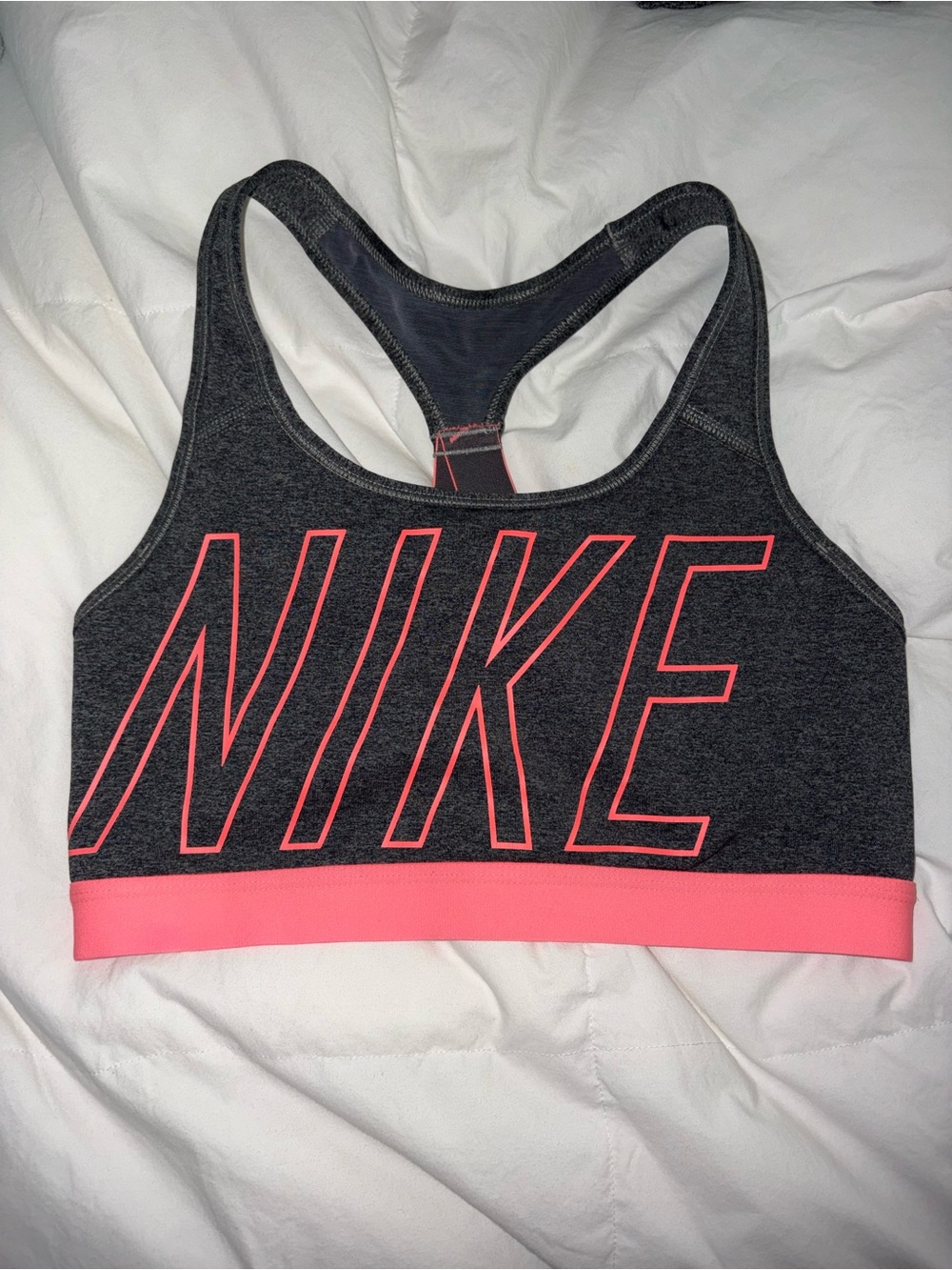 Nike Charcoal Heather Sports Bra with Bright Pink Band